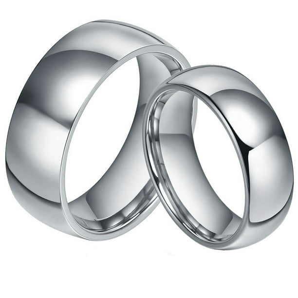 GiftsWithThought His & Her's 8MM/6MM 316L Stainless Steel Classic Dome Shape Shiny Wedding Band Ring Set GiftsWithThought His & Her's 8MM/6MM 316L Stainless Steel Classic Dome Shape Shiny Wedding Band Ring Set